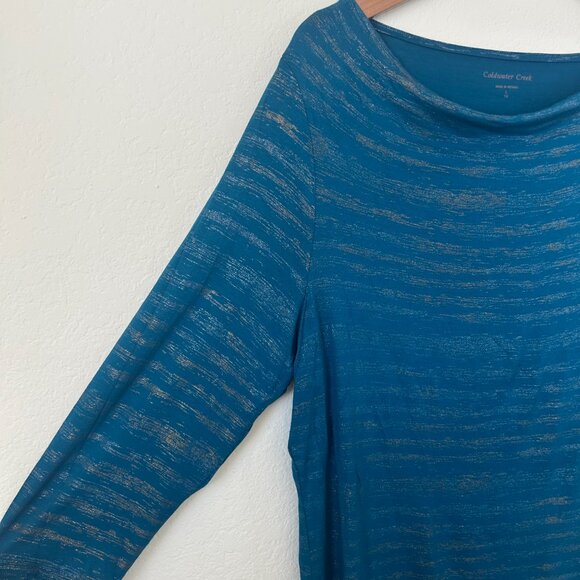 Coldwater Creek Top Womens Large Blue Metallic Striped Swoop Neck Shirt L - Picture 3 of 7